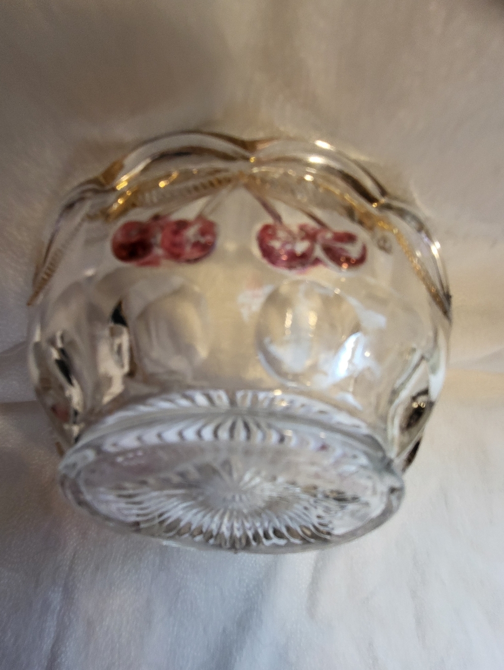 Clear 4.5 Inch Glass Decorative Bowl with Pink Cherry Motif - Picture 6 of 10
